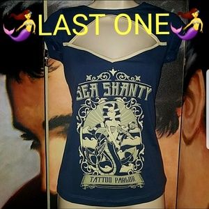 Too Fast Sea Shanty Tattoo Parlor Top Mermaid Anchor Keyhole Cutout Front